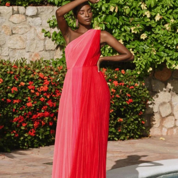 Anthropologie x Hutch Tarina One-Shoulder Tulle Maxi Dress In Red and Pink* - Picture 1 of 10